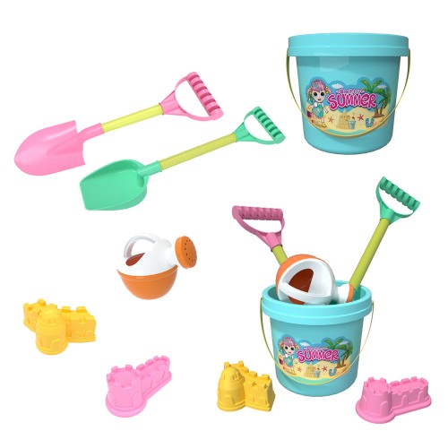 Children's beach toy bucket sand pool play sand dredging tool play hourglass cart plastic shovel set