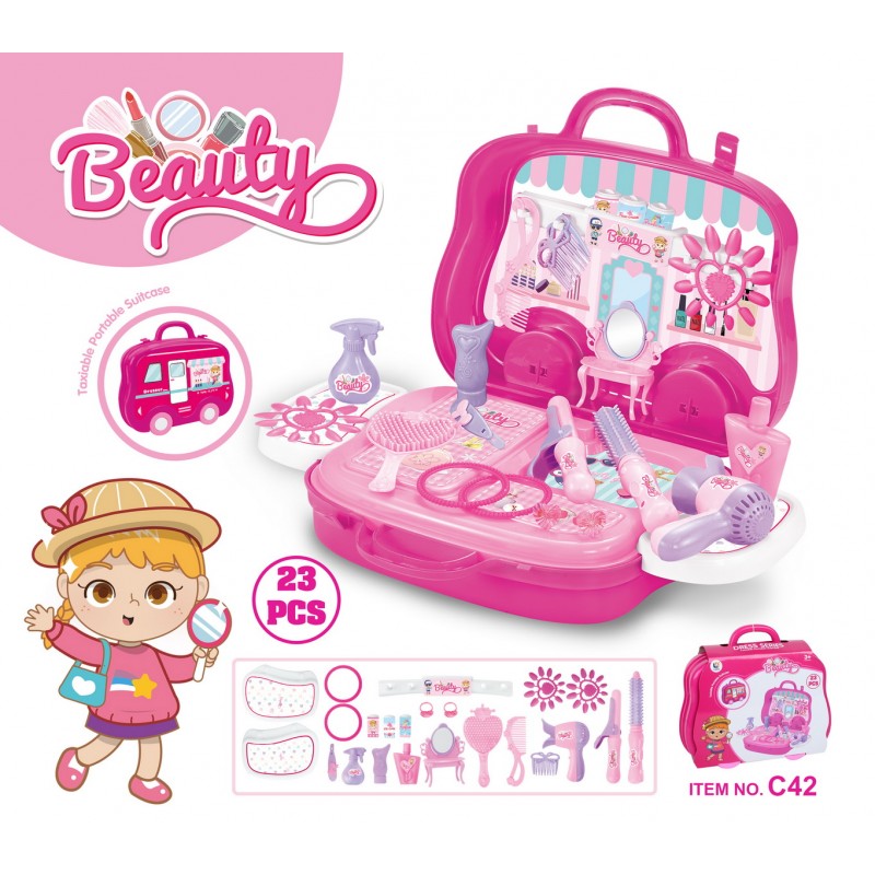 portable plastic makeup diy jewelry set suitcase toy with light/sound 