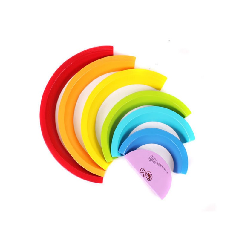 Wooden colorful arch rainbow building blocks children's baby folding music creative toys 