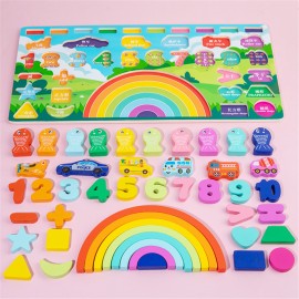 Wooden rainbow logarithmic board early education cognitive enlightenment operation fishing toy 