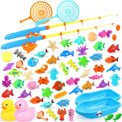 2022 Fishing game toy funny magnetic fishing toy fishing bath toy for kids with pond