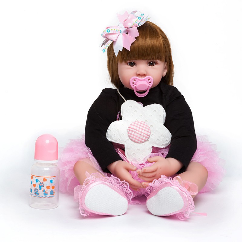 Top Sales Reborn Baby Silicone Doll With Electronic Music Milk Bottle Accessories Plastic Toys For Kids 