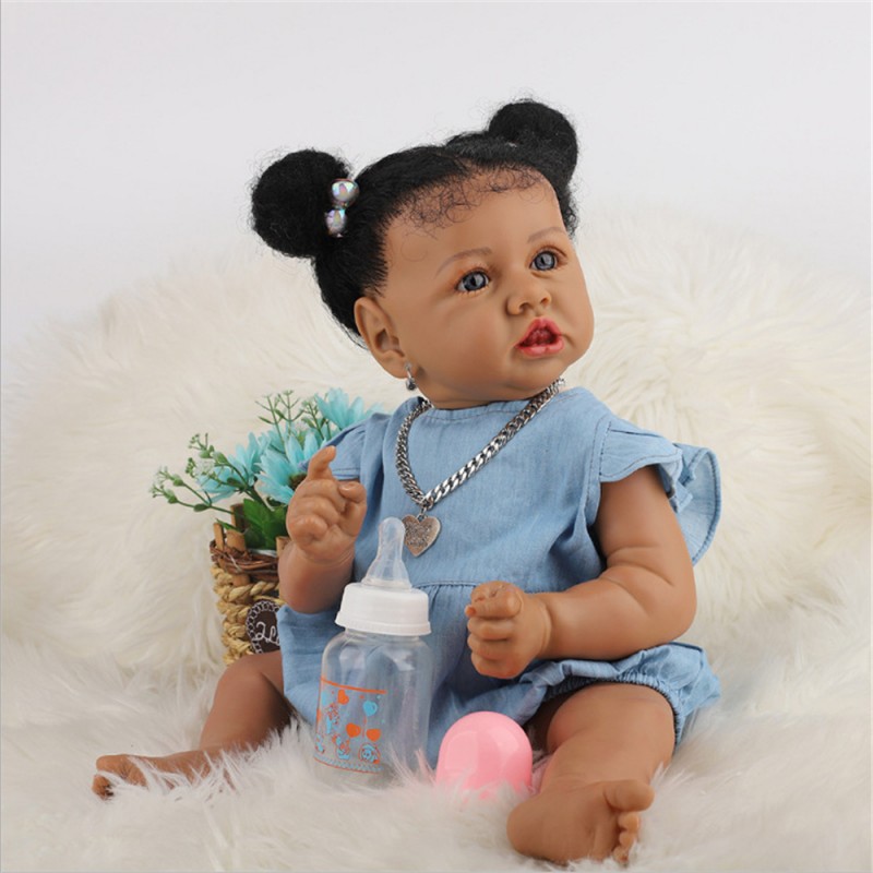 Custom Black Color Soft Vinyl Silicone Dolls For Accompany Children To Play