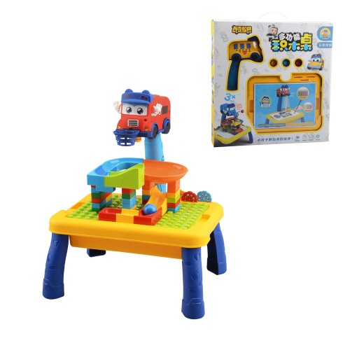 Children's changeable school bus large particle building block table projection painting graffiti multifunctional assembly puzzl