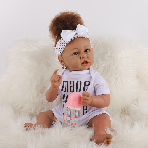 Hot Sale Realistic Lifelike African American Newborn Kids Children Mini Girl Toy Set Silicone Black Reborn Baby Doll