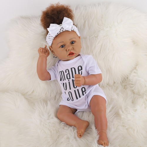 Hot Sale Realistic Lifelike African American Newborn Kids Children Mini Girl Toy Set Silicone Black Reborn Baby Doll