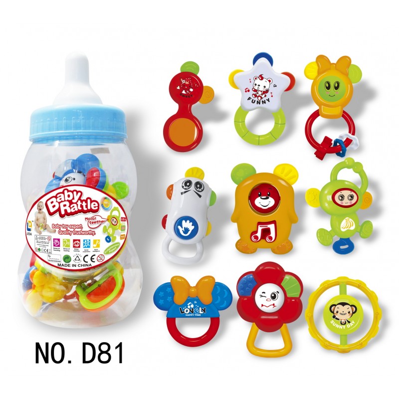 Wholesale Wood Crafts Cute Animal Wooden Ring Teether Cotton Knitted Baby Rattle Teether