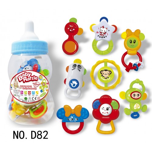 Wholesale Wood Crafts Cute Animal Wooden Ring Teether Cotton Knitted Baby Rattle Teether