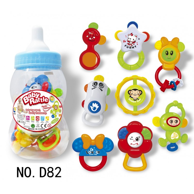 Wholesale Wood Crafts Cute Animal Wooden Ring Teether Cotton Knitted Baby Rattle Teether 