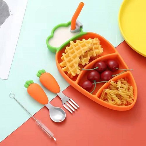 Silicone Baby Non Slip Toddler Feeding Set Kids Placemats with Spoons