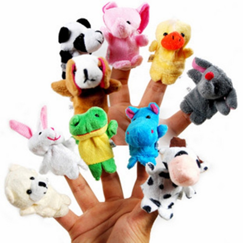 20pcs Different Cartoon Animal Finger Puppets Soft Velvet Dolls Props Toys 