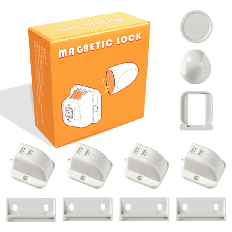 Magnetic Cabinet Locks (4 Locks + 4 Keys) with Adhesive, Easy Installation Tool - Child Proof Drawers 