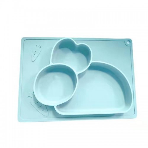 Food-Grade Silicone Divided Placemat for Babies Infants Toddlers Kids Dishes Stick to High Chair Trays and Table Microwave Dishwasher Safe Cute rabbit